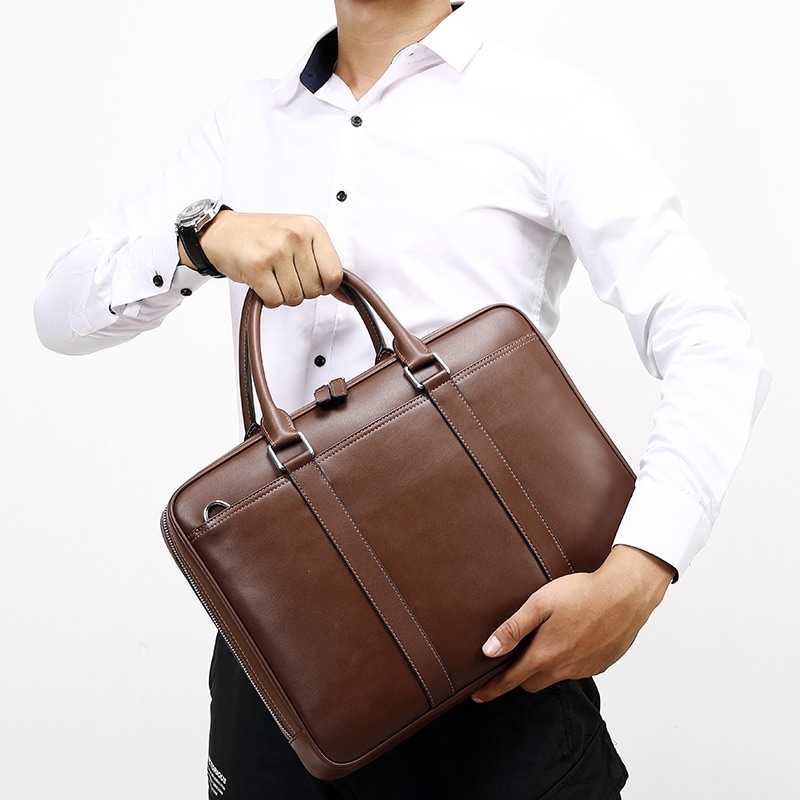PC Bag/ブリーフケース/ビジネスバッグ/男性バッグビジネス本革手にカジュアルブリーフケース男性シンプルショルダーバッグ斜め掛けハンドバッグ