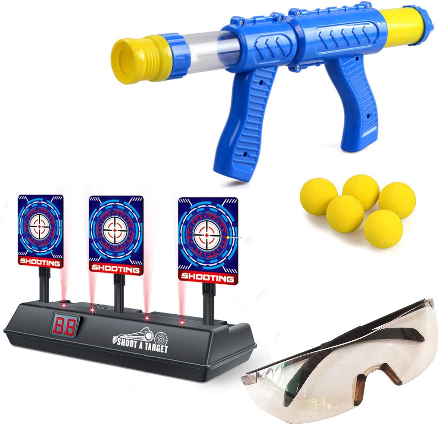 【タイムセール】おもちゃ 銃 子供 おもちゃ銃ターゲット ガン 玉 ゴーグル 射撃 射的 セット ブルー 5,612円