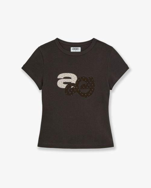【AEAE】 APPLIQUE FLOWER LOGO TEE [DARK BROWN] 正規品