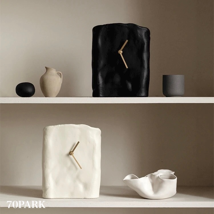 レクタングル ニュアンス アート クロック 全2色 静音 置き時計 卓上 おしゃれ 韓国インテリア 韓国雑貨 韓国っぽ インテリア雑貨 韓国 時計 70PARK