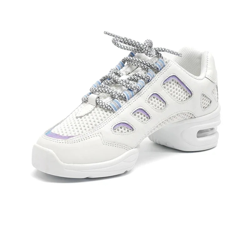 レディース ダンスシューズ スニーカー 本革 牛革 メッシュ 通気性 ヒップポップ ジャズ モダン ストレッチ トレーニング チア ズンバ スポーツ H211148Lco ホワイト ブラック