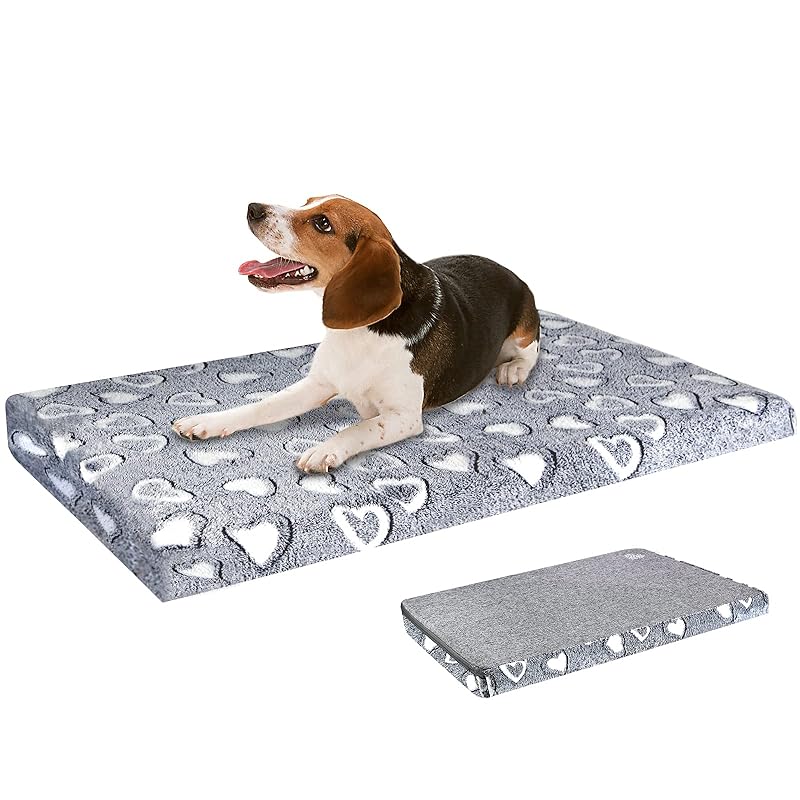 VANKEAN 犬ベッド ペットベッド ペットマットレス ふわふわ 小型犬用 中型犬用 防水ライニング 取り外し可能 洗濯機で洗える 四季 通年タイプ しっかりとしたサポート ライトグレー Lサイズ