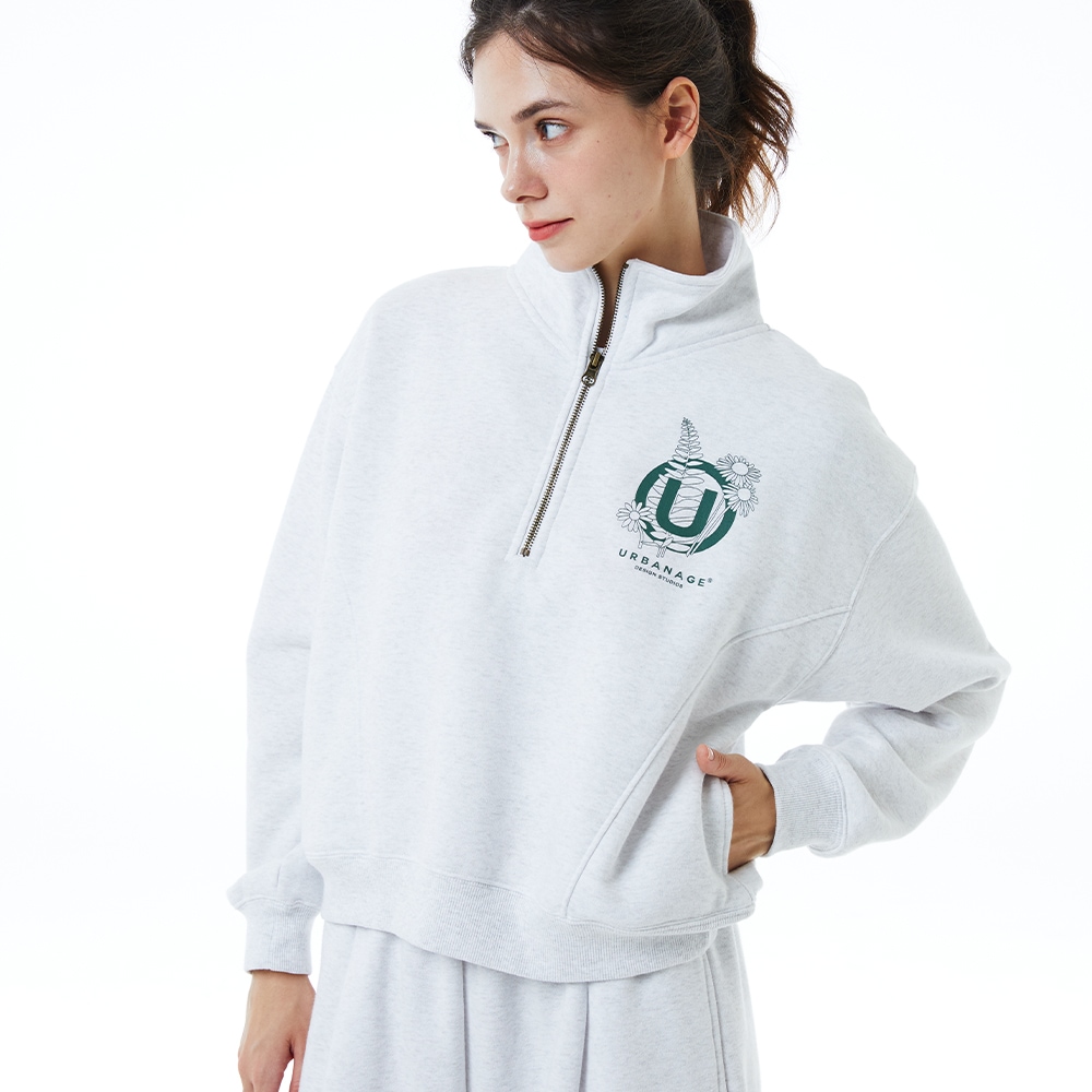 Flower W Half Zip Up (Melange White)