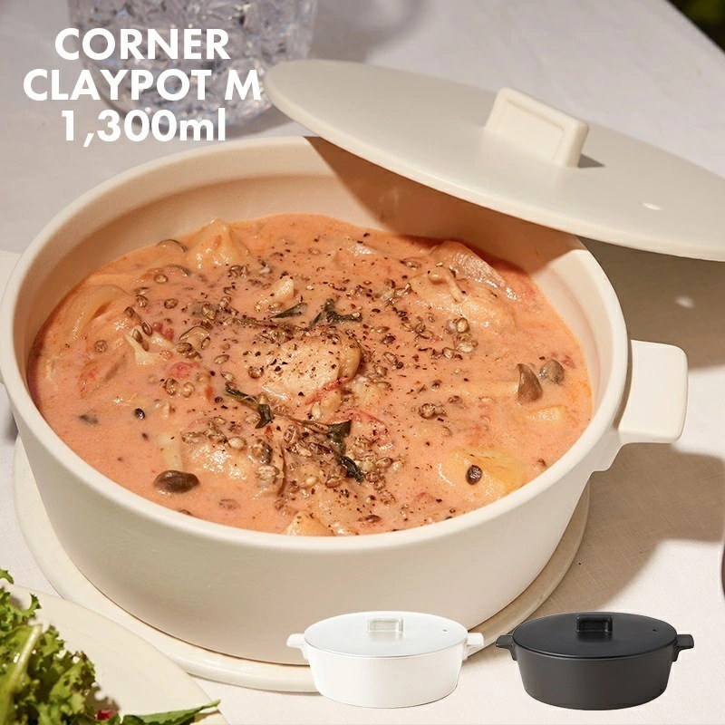 TAMAKI サーマクラフト コーナー IHクレイポット Mサイズ 1,300ml 6号相当 12人用 ホワイト ブラック おしゃれ 可愛い シンプル 北欧 韓国 土鍋 食器 鍋 一人用 二人用 예쁜 7,920円