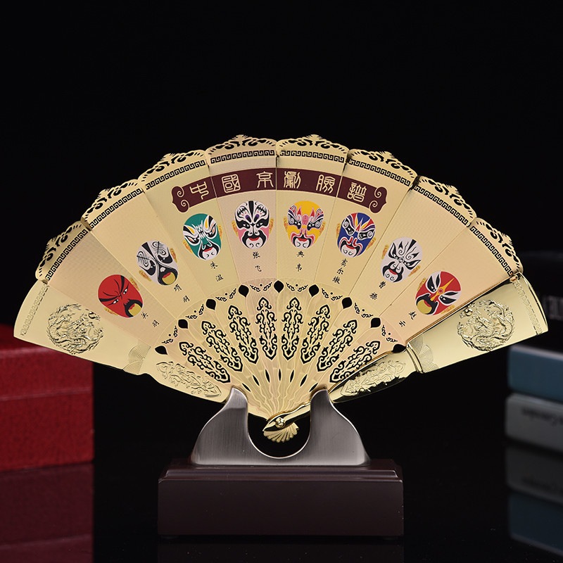 立体金扇京劇の顔譜の特色ある工芸品の置物プレゼント海外への用事が少ない