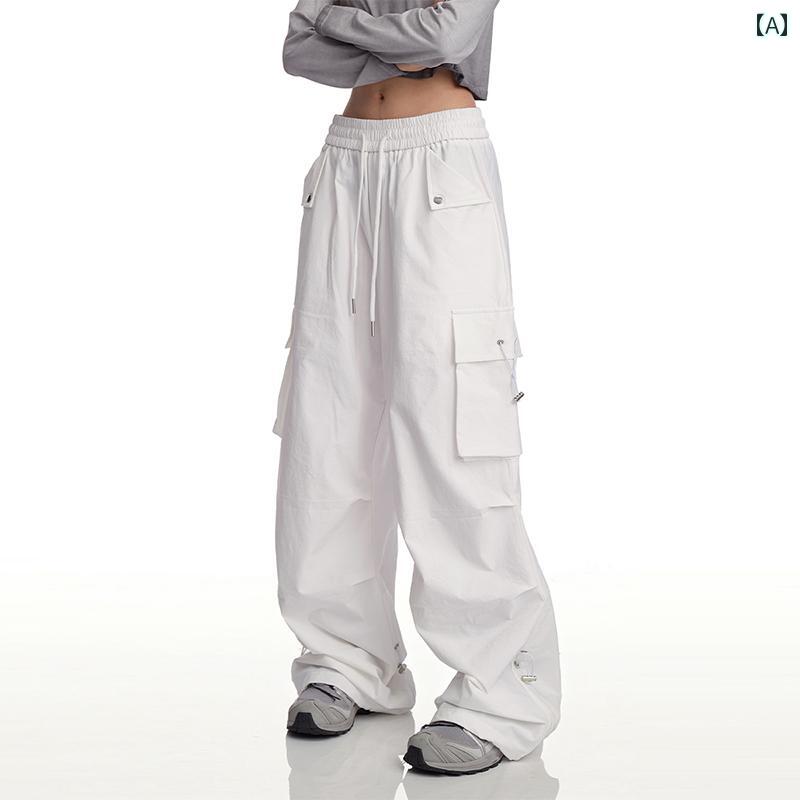 ワイドレッグ　パンツ　レディース RESUMM ホワイト オーバー オール レディース アメリカ ヒップ ホップ ファッション ストリート ジャズ ダンス パンツ スポーツ カジュアル