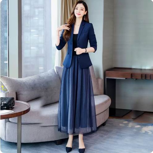 ツーピース ワンピース ジャケット セットアップ アウター ワンピース スーツ フレアワンピース ワンピドレス ロング ロング丈 アンクル丈 袖あり 長袖 襟付き プリーツ ポケット 前開き 上下セッ 8,643円