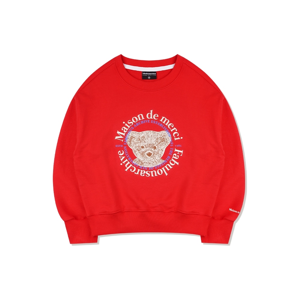 FABULOUS ARCHIVE 女性用クロップサークルロゴエンボスベアフレンズヘビーテリースウェットシャツレッド (FCD3TS702W)