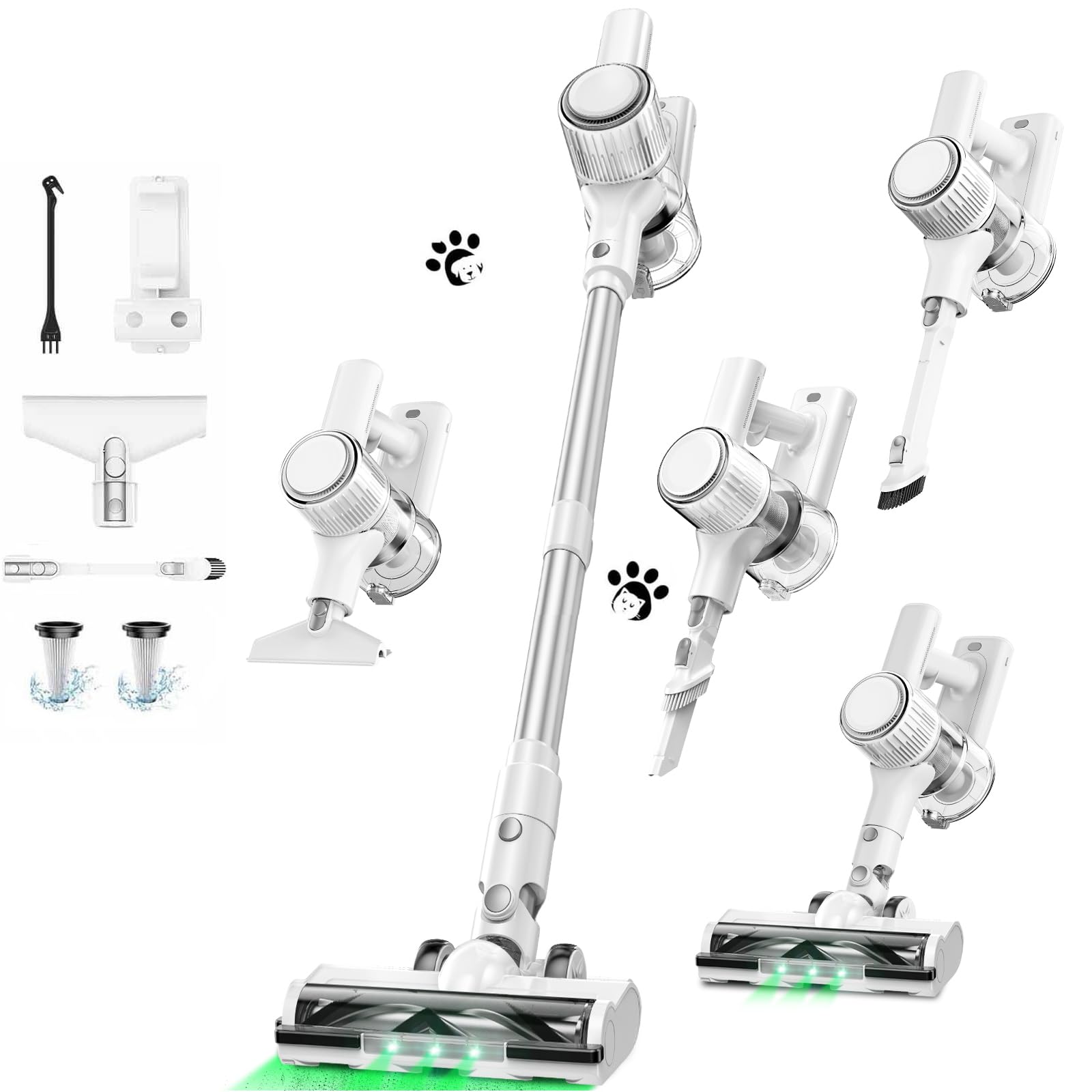 掃除機 コードレス【8月新登場！業界革新！65Kpa超強力吸引＆50分連続稼働&革新版グリーンLEDライト＆LED液晶ディスプレイ】2WAY コードレス掃除機 500Ｗ 3段吸引力 低騒音 軽量 サイ