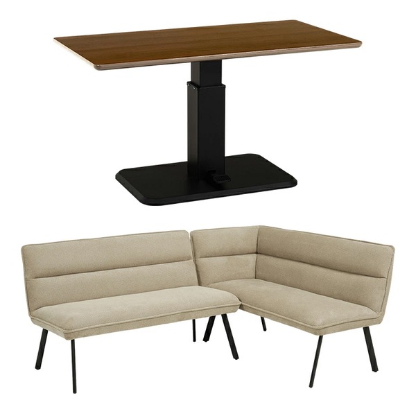 KT-3198BR-ロイス2P右肘S-BE ブラウン/右肘グレーベージュ ダイニング3点セット メーカー直送