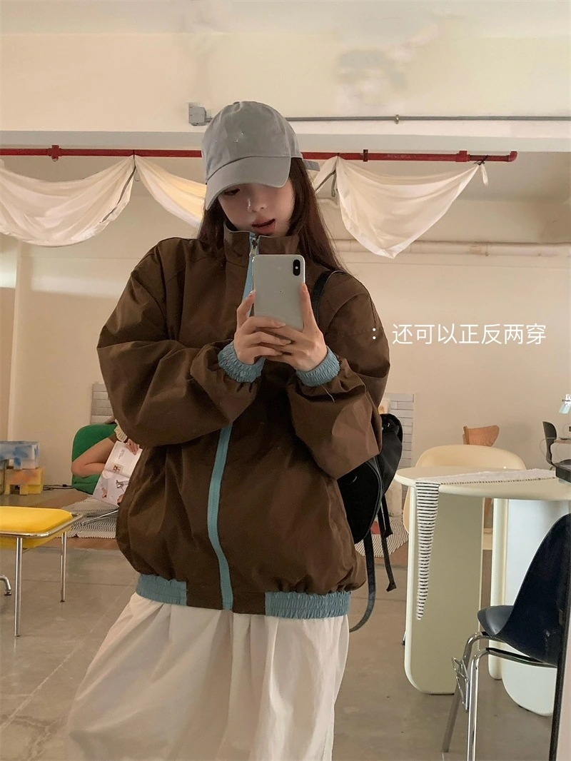 2025春夏 韓国 かわいい レディース ック スタンドネック アウター ブルゾン お出かけ 長袖セクシーシルエットトップスサイド冬カジュアルファッション系サイズお出かけフル丈トラック