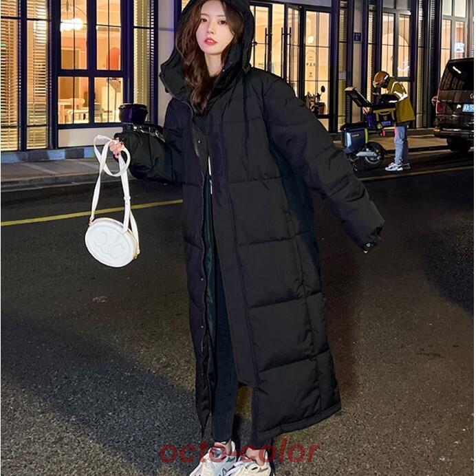 ダウン ジャケット アウター コート ブルゾン シャンパー ロング ロング丈 長袖 ストレート もこもこ モコモコ フード付き ポケット 前開き かわいい 大人可愛い
