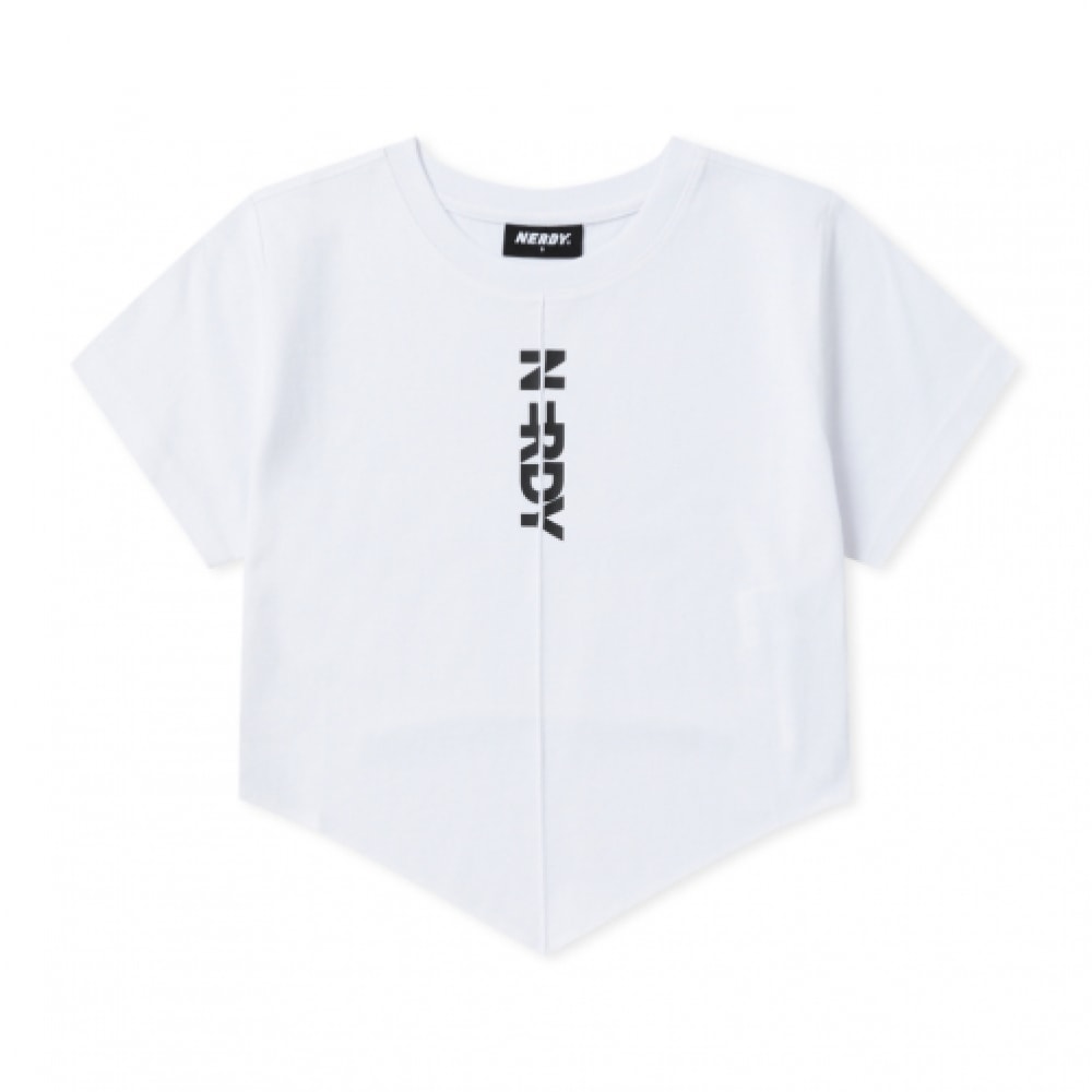 NERDY 女性用スカーフポイントクロップ半袖Tシャツホワイト