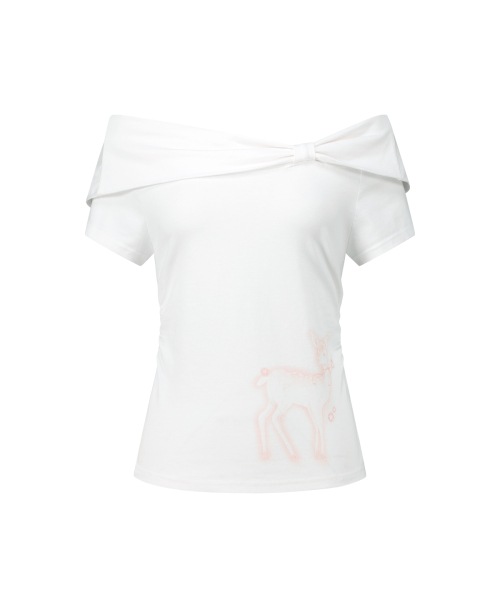 【ILLIGO】 SAESO DEER BOW OFF SHOULDER T-SHIRT WHITE 正規品