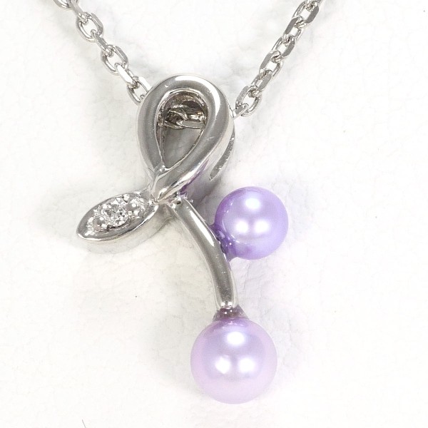 K18 18金 WG ホワイトゴールド ネックレス パール(真珠) ダイヤ ジュエリー 中古