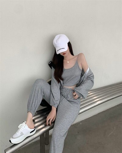 本物 韓国ファッション 短いスタイル セット コート ベアトップ ロングパンツ カジュアルパンツ 発売モデル