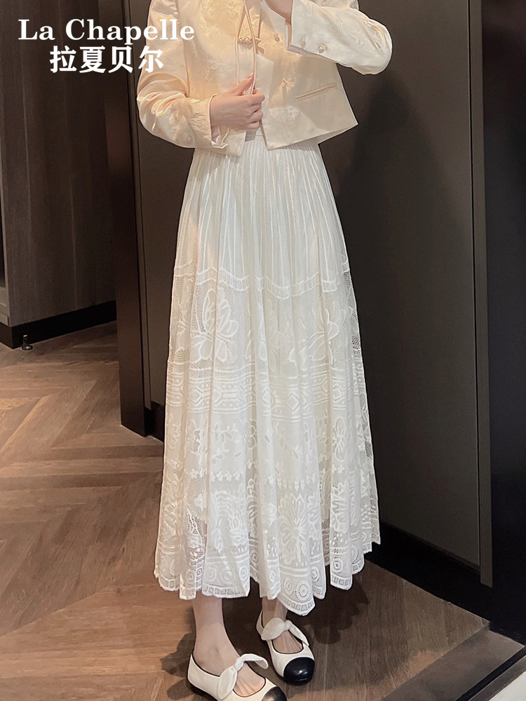 フレンチレースハーフスカート女性用2026新作春夏ハイウエスト尻を隠しスリム効果のあるAラインスカート気品のある垂れ感のあるプリーツスカート