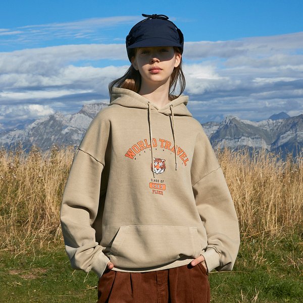 [起毛ジョリ選択可能] ワールドトラベルタイガーピグメントフードTシャツFHT709 / 4color W