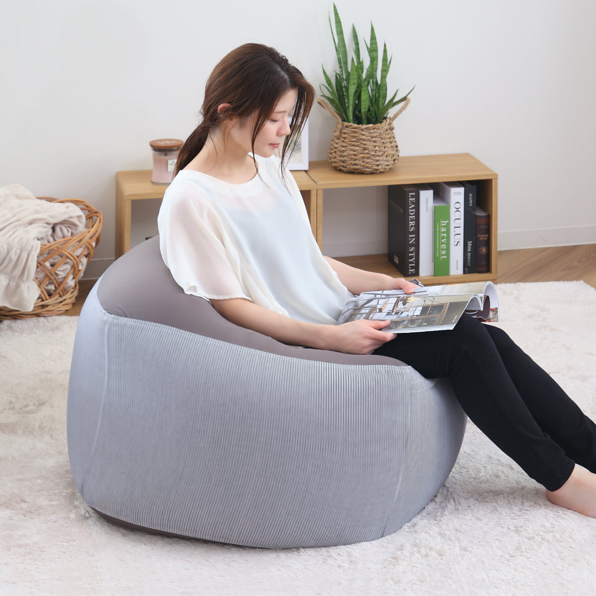 ビーズクッション Lサイズ キューブチェア ヒッコリー ビッグ 特大 カバー 洗える クッション ビーズ ソファ 1人掛け 座椅子 日本製 65x65x43cm もちもち おしゃれ