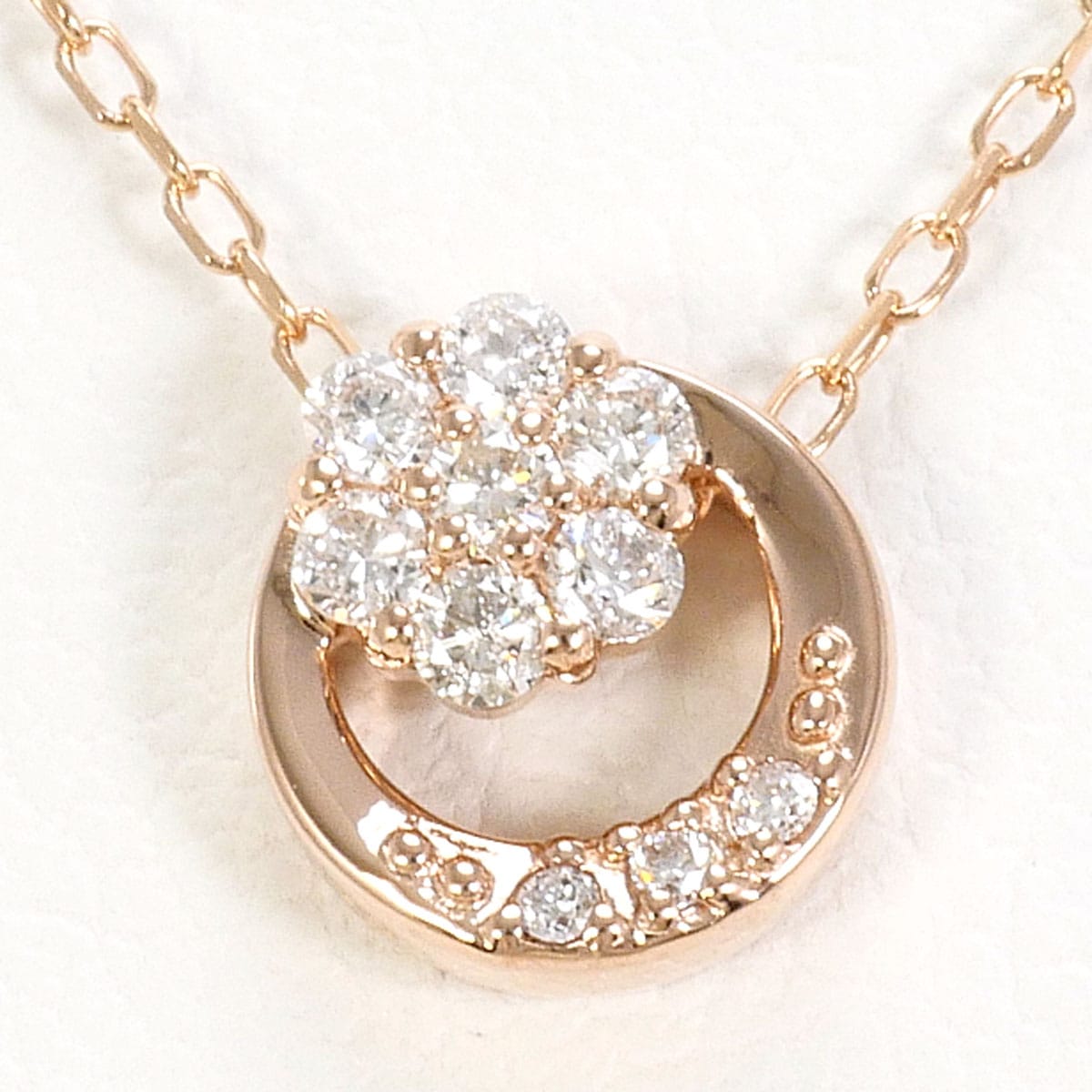 K10 10金 PG ピンクゴールド ネックレス ダイヤモンド 0.10ct 総重量約1.0g 約40cm 中古