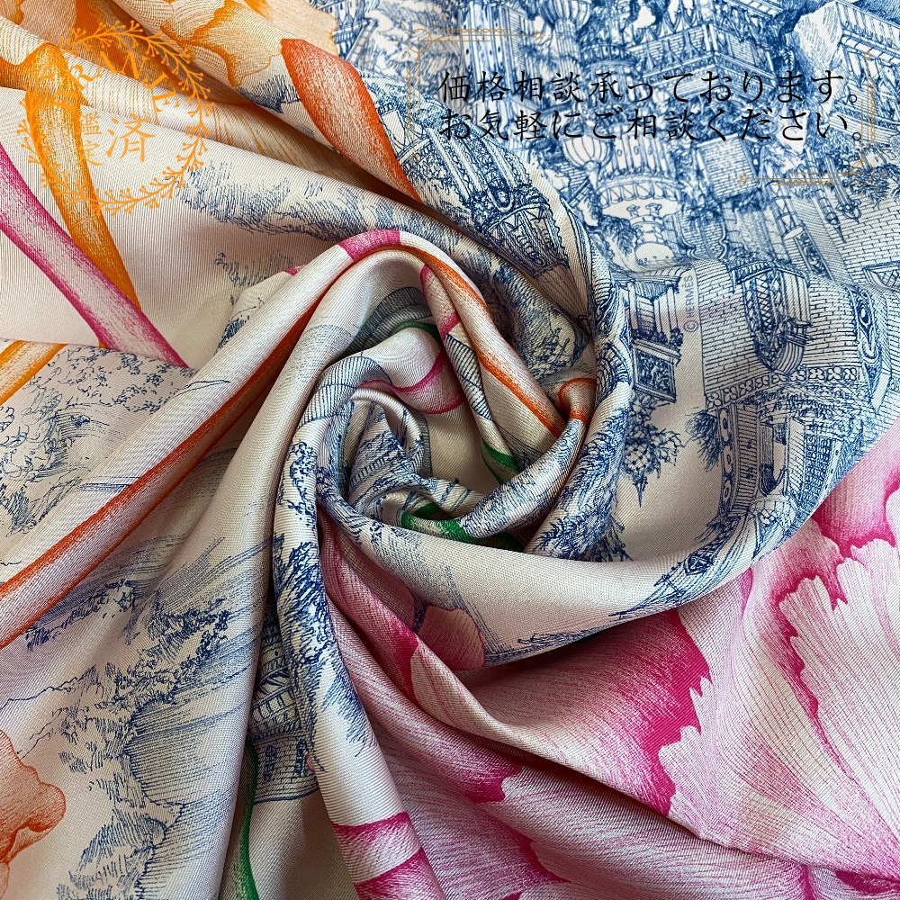 カレ90 A LOmbre des Pivoines ピヴォワンヌの影 シルク スカーフ ピンク ブランド