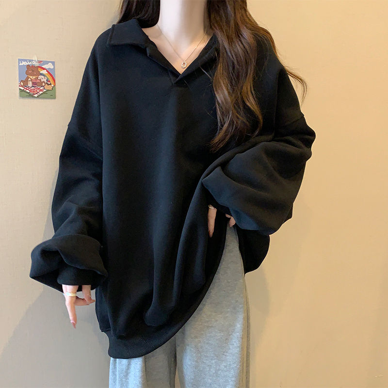 大きいサイズ ポロシャツ レディー 秋服 トレーナー 長袖 開襟 スウェット 韓国Tシャツ