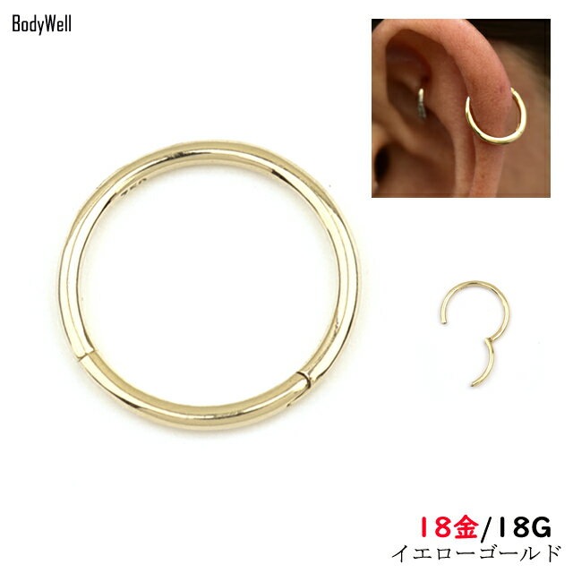 K18 18G 18金ゴールド イエローゴールド 内径4mm 18K 金属アレルギー対応 セグメントリングピアス クリッカー リングピアス ロブ へリックス 軟骨ピアス ゴールドピアス 12,870円