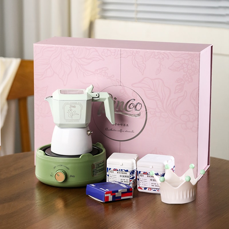 イタリア式ダブルバルブモカポットセット精緻なコーヒーポット高級感ギフトボックス誕生日結婚付き添い人プレゼント