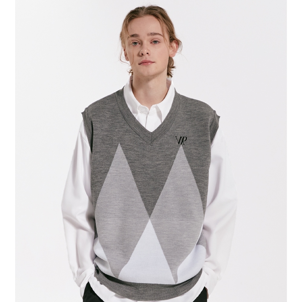 NASTY PALM NPアーガイルニットベストグレー