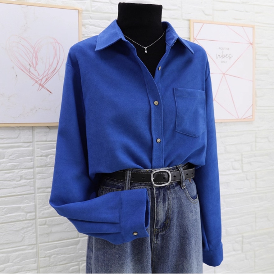 2025年秋冬新作レディースレイヤードシャツハイエンドなクラインブルー起毛シャツジャケット