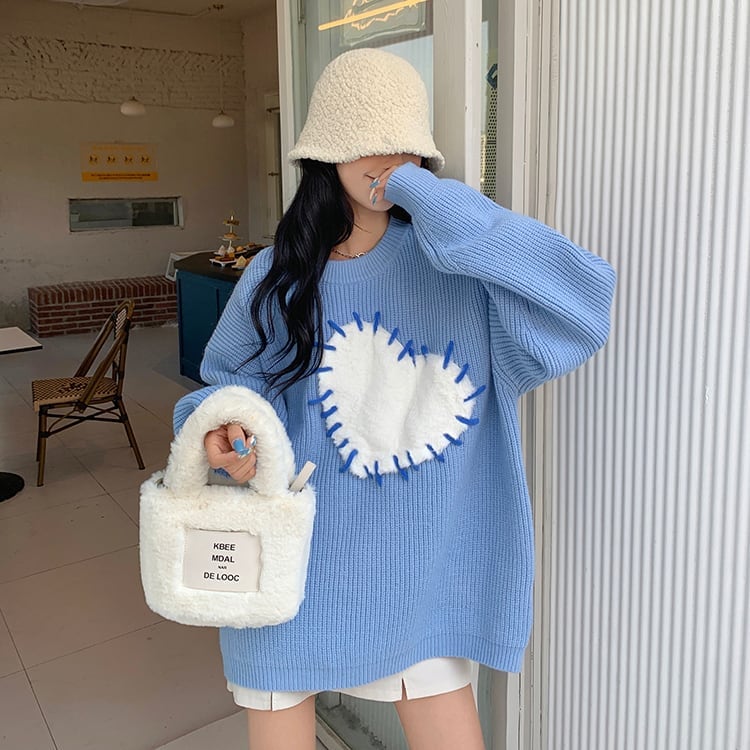 トップス ニット セーター 長袖 ラウンドネック 厚手 ゆったり ゆる シンプル カジュアル