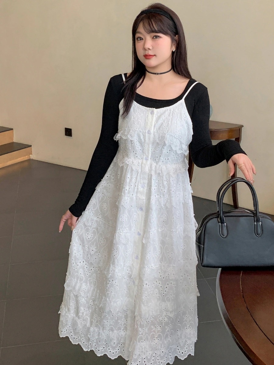 ロングスカート スカートぽちゃまに 初恋風 レース キャミワンピース 大きいサイズ 体型カバー レディース ワンピース メガ割