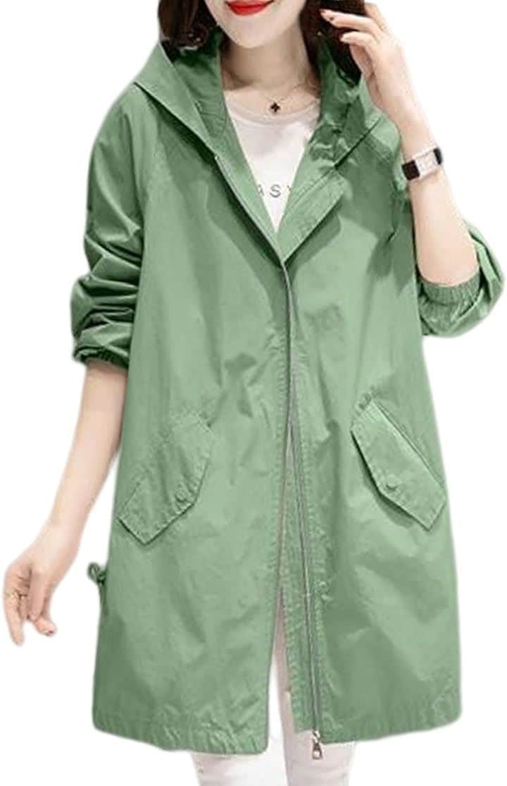 マウンテンパーカー 長め丈 アウター ブルゾン レディース 春 秋 フード付き 裏地あり スプリングコート フィールドコート カメラマン だぼパーカー(グリーン, 2XL)