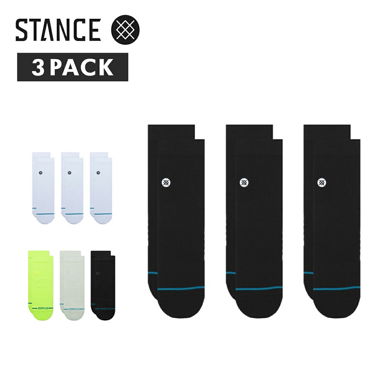 STANCE SOCKS ICON QUARTER 3 PACK