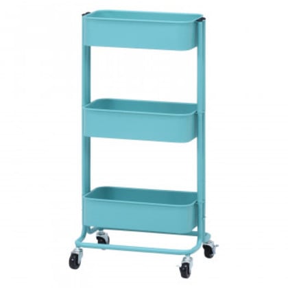 不二貿易 （C/D:14715） キッチンワゴン バスケット3段 スリム ターコイズブルー