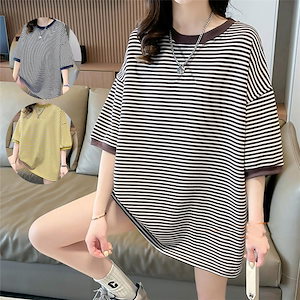 の入荷 トップス カットソー Tシャツ ボーダー レディース プルオーバー 半袖 五分袖 綿混 クルーネック ボーダー 大きいサイズ ゆったり 楽ちん 春 夏 ボーダーTシャツ