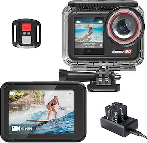 防水アクションカメラ スポーツカメラ 4K60FPS 30MP WiFi搭載 EIS手ブレ補正 外部マイク対応 タッチパネル式 デュアルカラースクリーン 170広角レンズ 2150mAh大容量バッテ