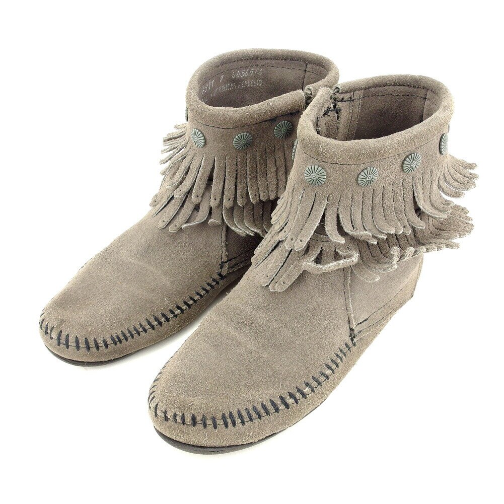 ショートブーツ シューズ 靴 フリンジ #7 グレー 灰色 中古