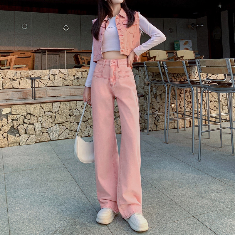 ピンクデニムスーツ レディース 2024夏新作 着痩せ 年齢軽減 おしゃれ スーツ ベスト ワイドパンツ 2点セット