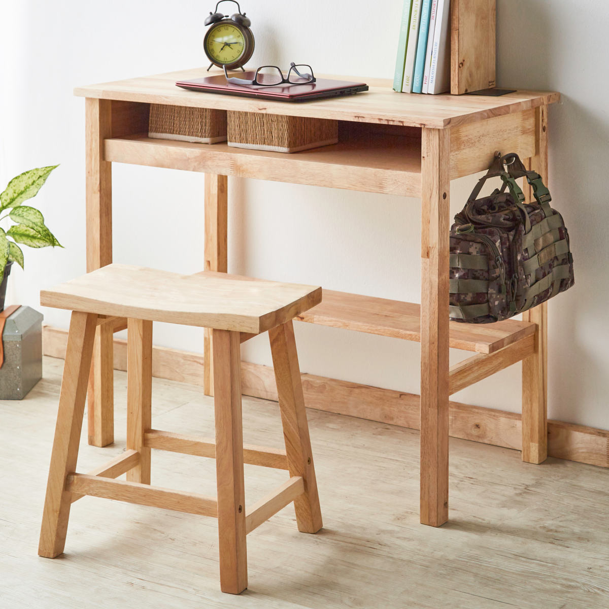 ワークデスク チェアセット 収納棚付 テーブル幅90cm NATURAL SIGNATURE デスク 机 学習机 勉強机 椅子付き パソコンデスク コンパクト 木製 天然木 棚 学習デスク