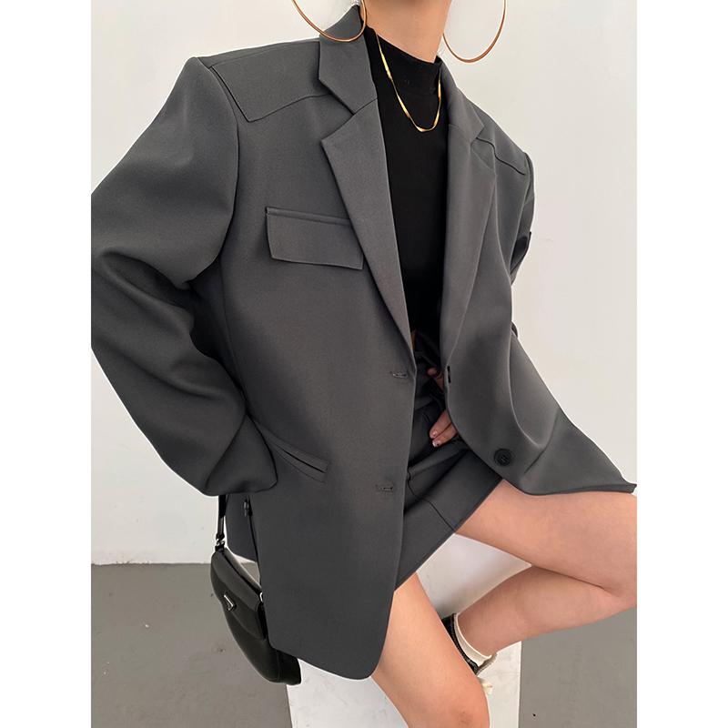 女性 ジャケット フェイク ポケット 春 パッド ブレザー レディース 高級感 長袖 フォーマル 上着 上品 スタイリッシュ