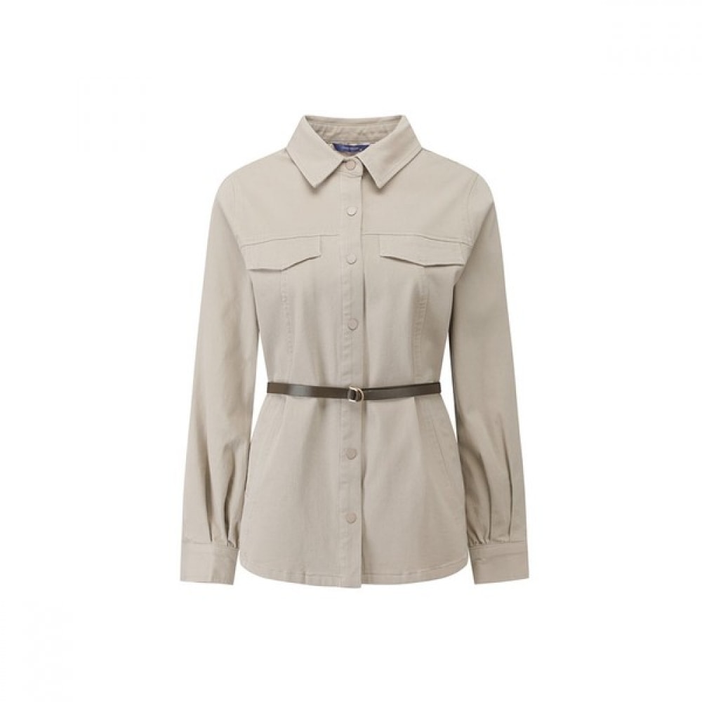 [オリビアハスラー] ベージュカラーネックポケットウエストベルトシャツ型ジャンパーOHBSJP204