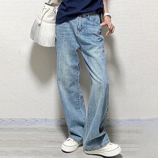 【SNS大人気アイテム登場】 今季マストバイ 着痩せ ファッション カジュアル無地 ロング ハイウエスト デニム ジーンズ