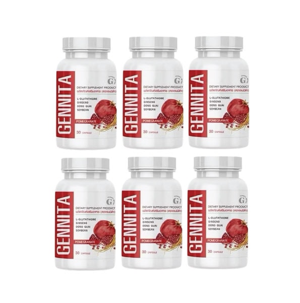 GENNITA（ゲニータ）　30カプセル入り　6ボトルセット　L-グルタチオン＆ザクロ配合・内側から輝く美白ケアサプリ