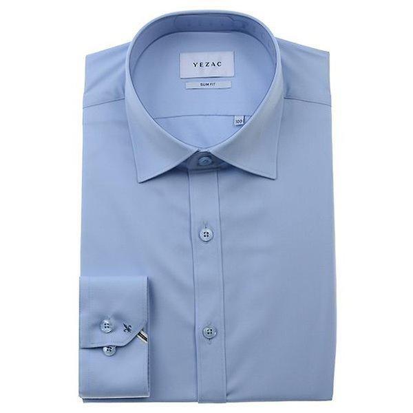 YJFSUS534_カフス刺繍ポイント スパンソリッド スリム長袖