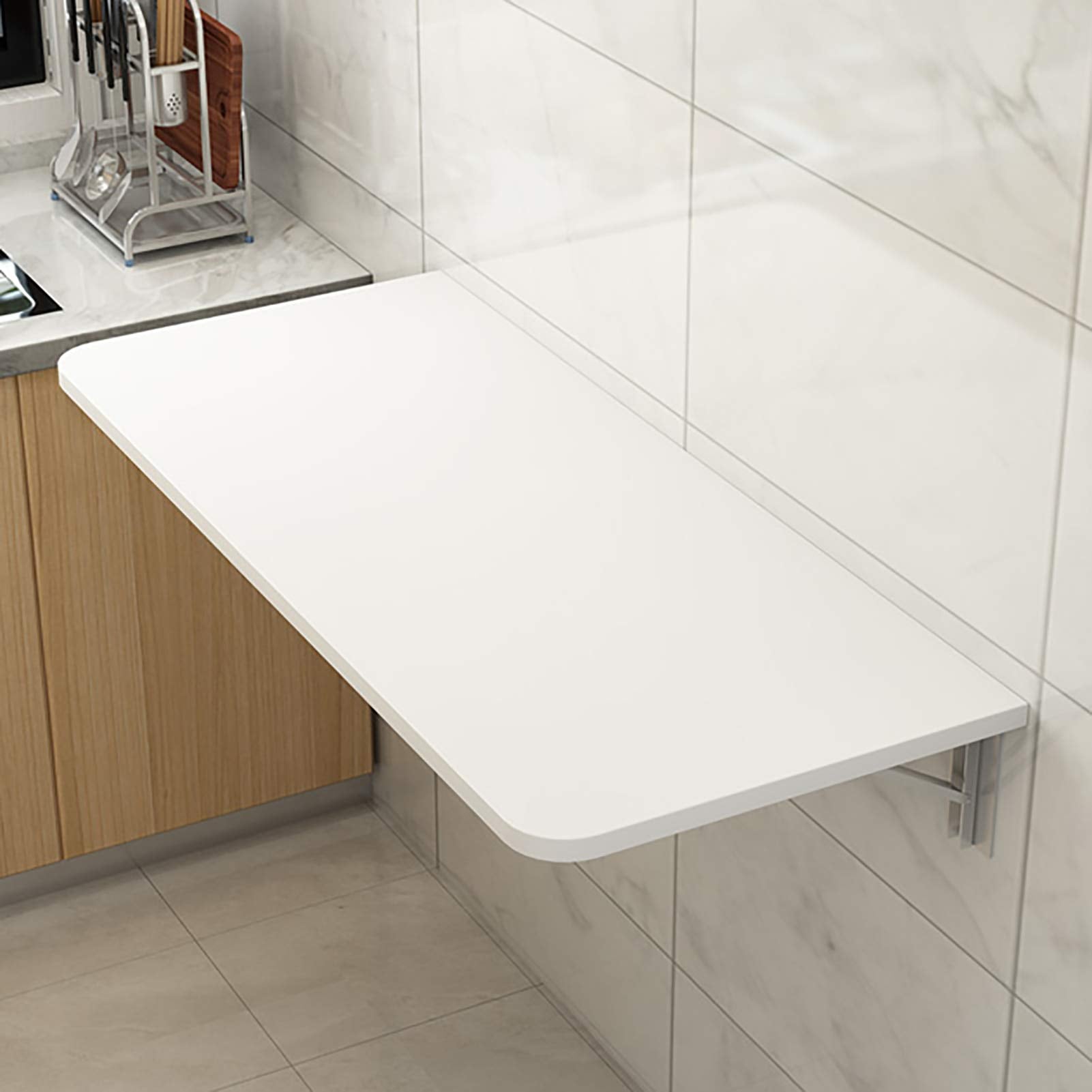 折りたたみ式の壁に取り付けられたドロップリーフダイニングテーブル - ホームおよびオフィス用の汎用性の高いキッチンテーブルのためのソリッドウッドスペース節約デスクモダンデザイン簡単なインスタレーション