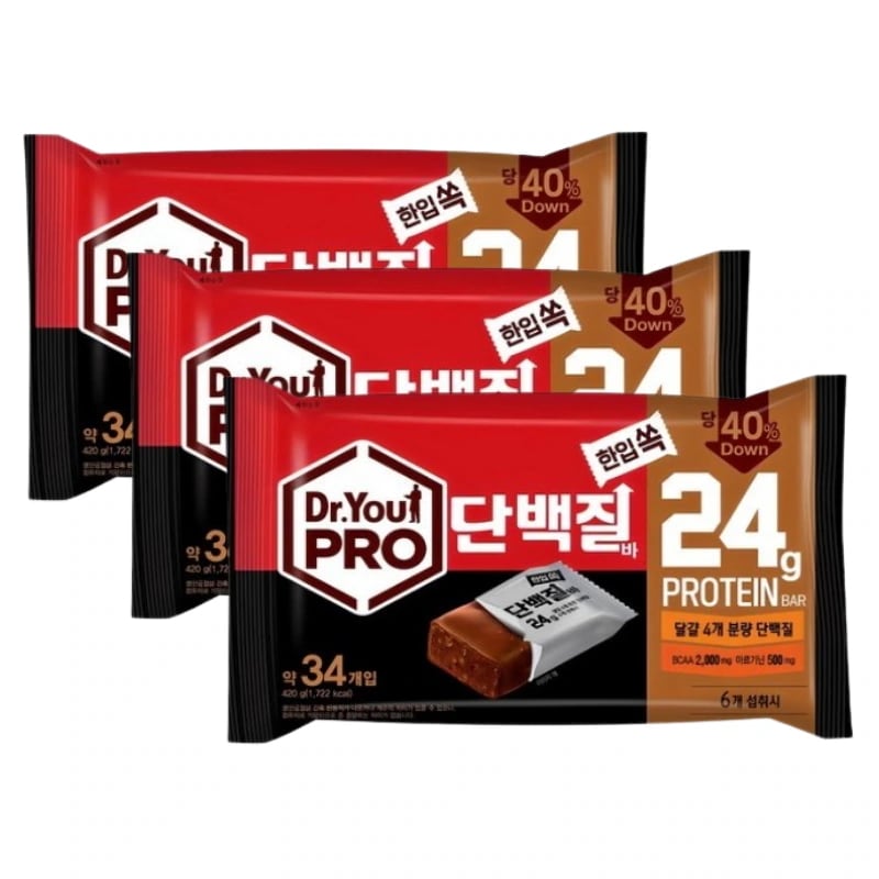 Dr.You PRO 一口プロテインバー 12g×34個 3箱 高たんぱく チョコバー ナッツバー 韓国お菓子 個包装 間食
