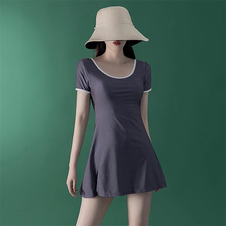 【急速出荷!】レディース 水着 ワンピース水着 女性 ビーチウェア 半袖 無地 スクール 丸首 旅行 インナーパンツ付き 水泳 海辺 夏 可愛い 女子水着 ポイントの使用