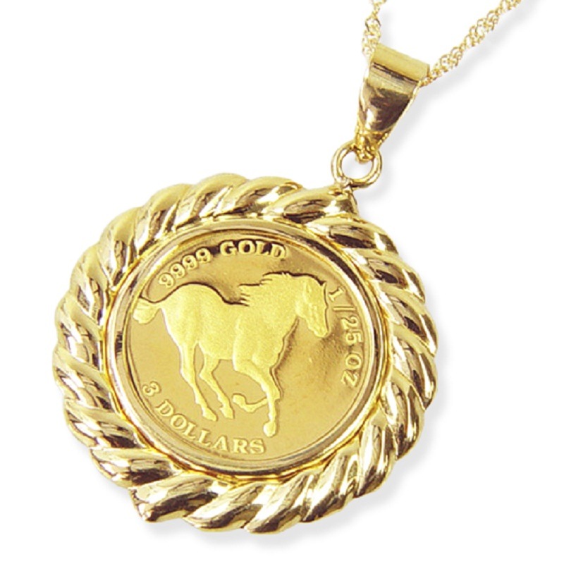 純金ツバルホース金貨1/25ozコイン ペンダントネックレス