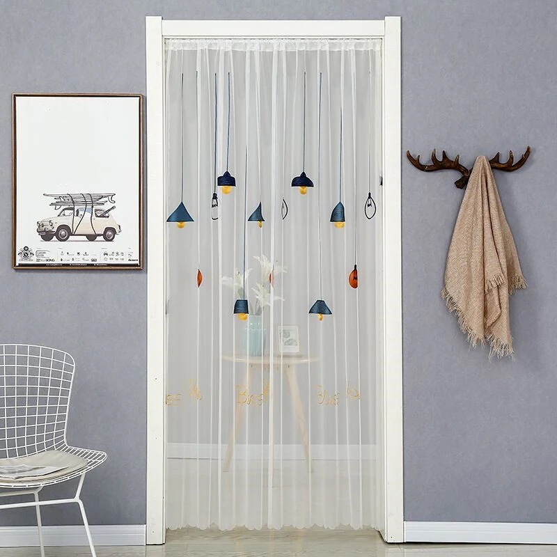 カーテン レースカーテン 玄関 ドア 簡単取り付け 虫除け 虫よけ 突っ張り棒付き タッセル付き か